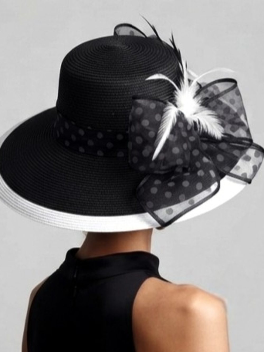 Classic Black Wide-Brim Fedora Hat with Polka-Dot Bow